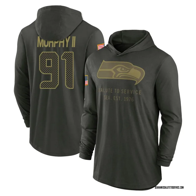 Men's Byron Murphy II Seattle Seahawks Green Forest/ 2025 Salute to Service Sideline Lightweight Hooded Pullover Long Sleeve T-S
