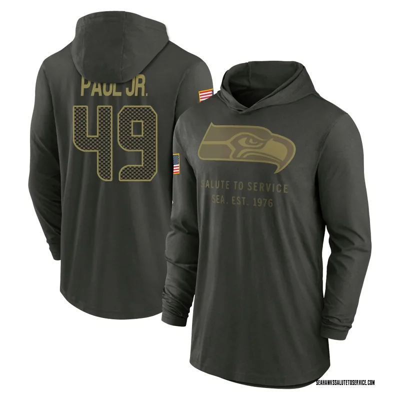 Men's Chris Paul Jr. Seattle Seahawks Green Forest/ 2025 Salute to Service Sideline Lightweight Hooded Pullover Long Sleeve T-Sh