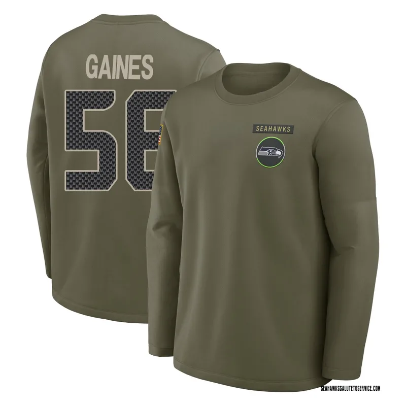 Men's Jalan Gaines Seattle Seahawks Olive 2025 Salute to Service Sideline Coaches Long Sleeve T-Shirt