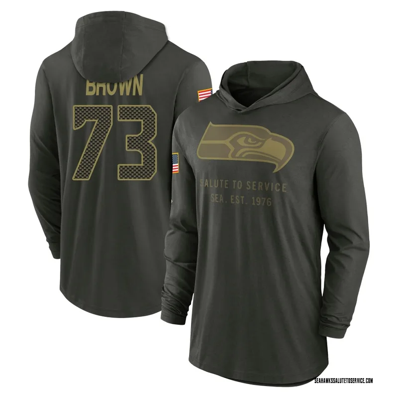 Men's Logan Brown Seattle Seahawks Green Forest/ 2025 Salute to Service Sideline Lightweight Hooded Pullover Long Sleeve T-Shirt
