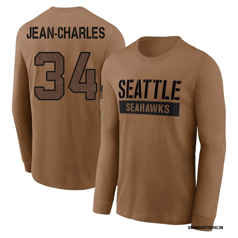 Men's Shemar Jean-Charles Seattle Seahawks Brown 2023 Salute To Service Long Sleeve T-Shirt