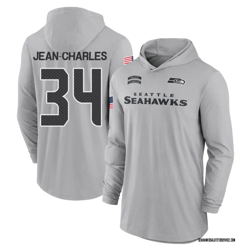 Men's Shemar Jean-Charles Seattle Seahawks Gray 2024 Salute to Service Lightweight Performance Long Sleeve Hooded T-Shirt