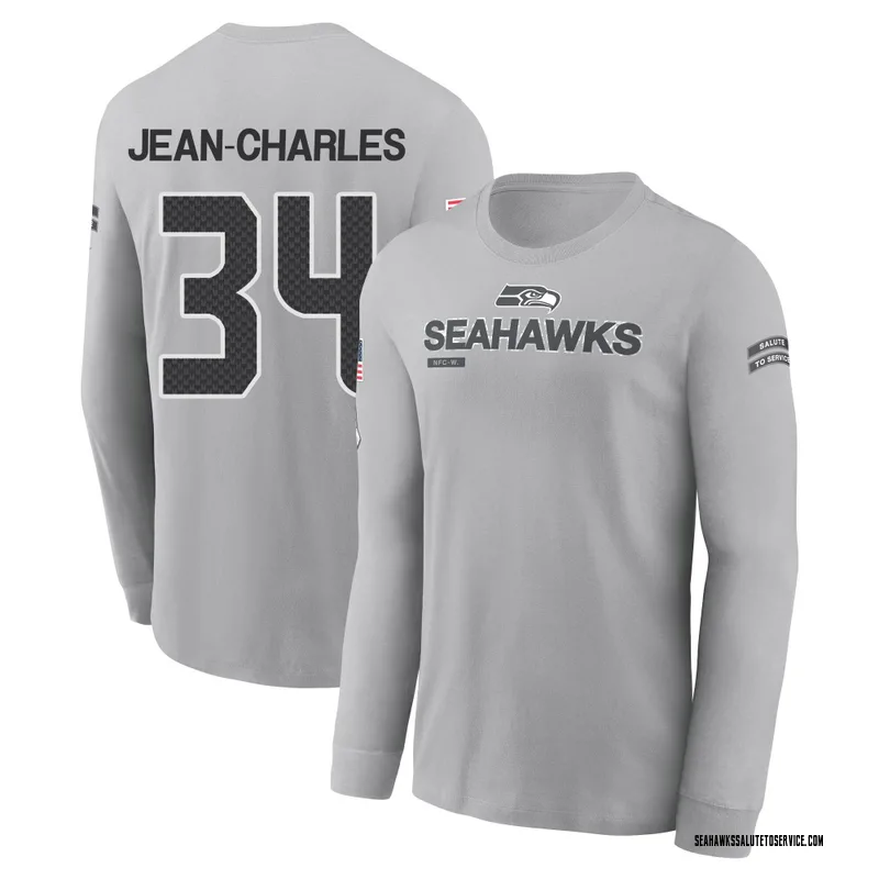 Men's Shemar Jean-Charles Seattle Seahawks Gray 2024 Salute to Service Long Sleeve T-Shirt