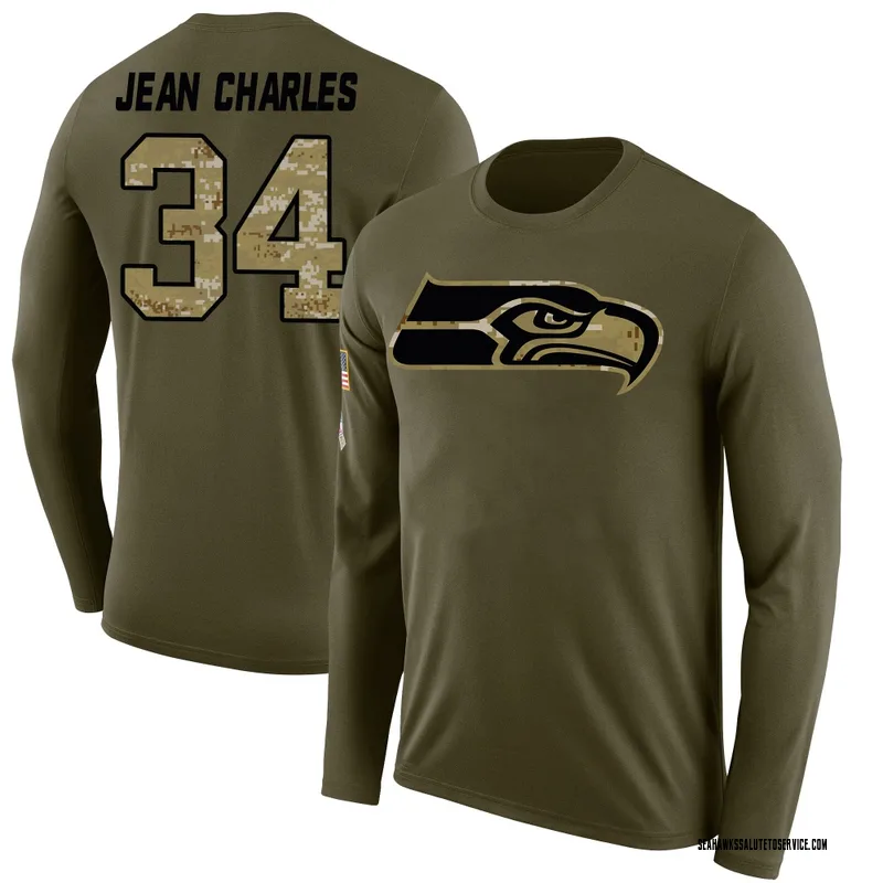 Men's Shemar Jean-Charles Seattle Seahawks Legend Olive Salute to Service Sideline Long Sleeve T-Shirt