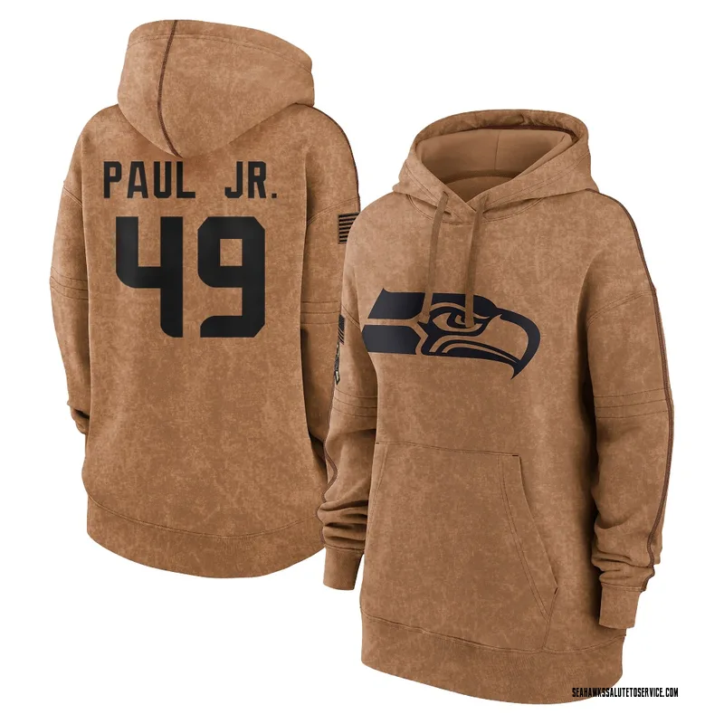Women's Chris Paul Jr. Seattle Seahawks Brown 2023 Salute To Service Pullover Hoodie