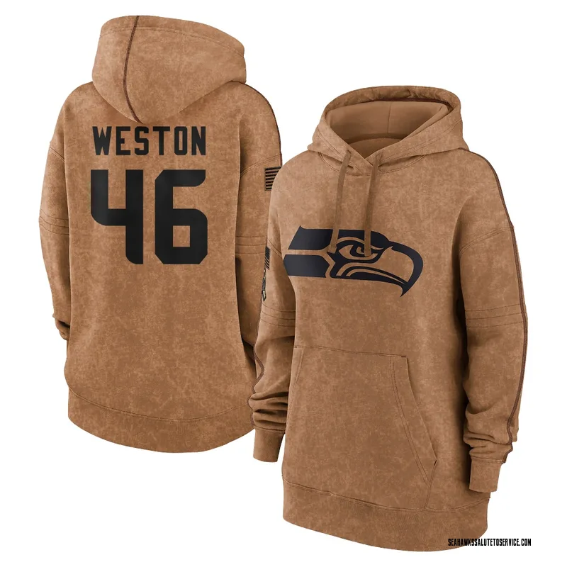 Women's Ja'Markis Weston Seattle Seahawks Brown 2023 Salute To Service Pullover Hoodie
