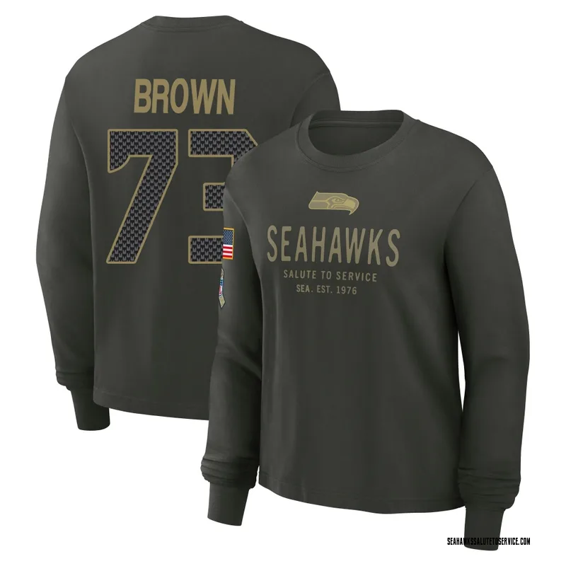 Women's Logan Brown Seattle Seahawks Green Dark/ 2025 Salute to Service Sideline Long Sleeve T-Shirt