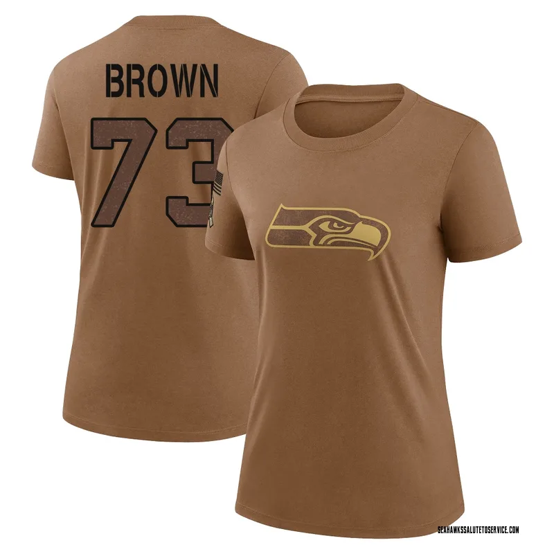 Women's Logan Brown Seattle Seahawks Legend Brown 2023 Salute To Service Performance T-Shirt