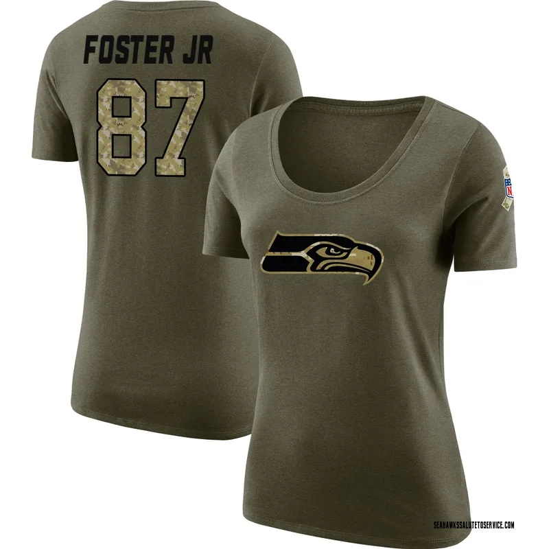 Women's Montorie Foster Jr. Seattle Seahawks Legend Olive Salute to Service Scoop Neck T-Shirt