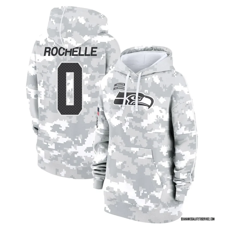 Women's Rashad Rochelle Seattle Seahawks Camo Arctic 2024 Salute to Service Club Fleece Pullover Hoodie