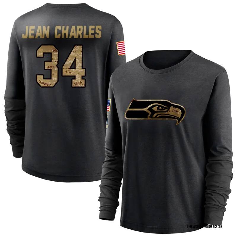 Women's Shemar Jean-Charles Seattle Seahawks Black 2020 Salute To Service Sideline Performance Long Sleeve T-Shirt