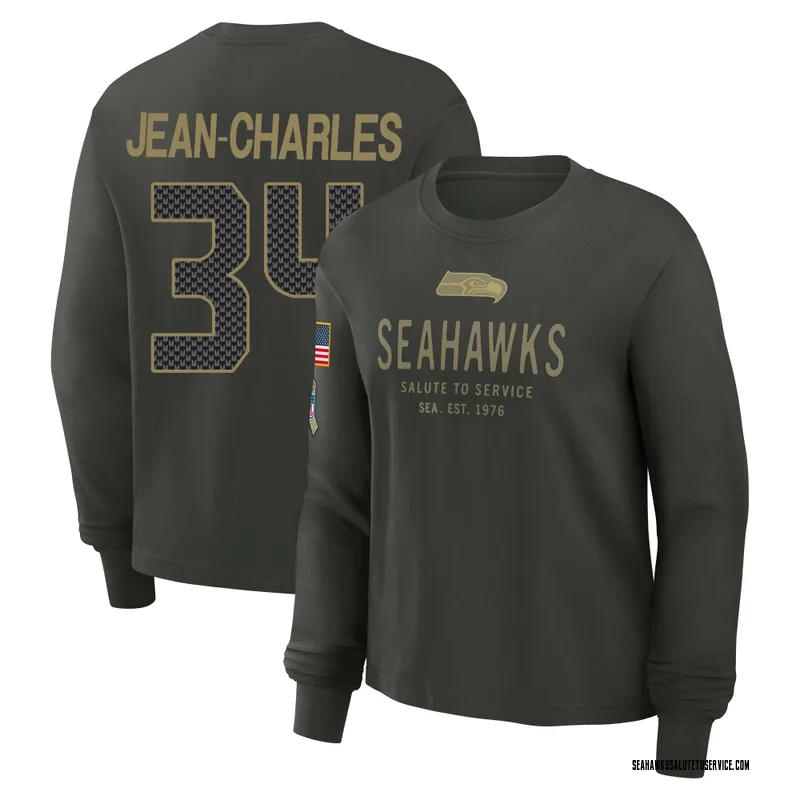 Women's Shemar Jean-Charles Seattle Seahawks Green Dark/ 2025 Salute to Service Sideline Long Sleeve T-Shirt