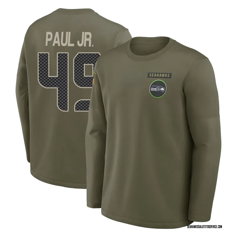 Youth Chris Paul Jr. Seattle Seahawks Olive 2025 Salute to Service Sideline Coaches Long Sleeve T-Shirt