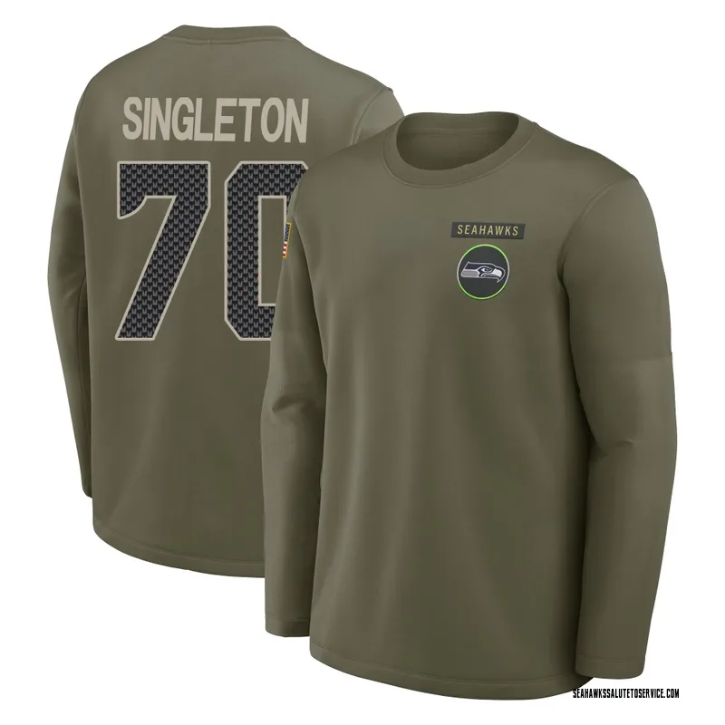 Youth J.R. Singleton Seattle Seahawks Olive 2025 Salute to Service Sideline Coaches Long Sleeve T-Shirt