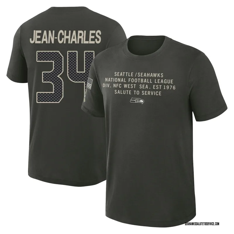 Youth Shemar Jean-Charles Seattle Seahawks Green Dark/ 2025 Salute to Service Sideline Slub T-Shirt